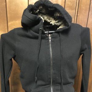 PINK Faux Fur Lined Black Sweatshirt